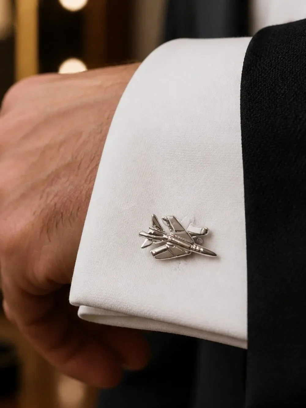 Men's Fighter Jet Silver Cufflinks Tuxedo Formal Aviation Pilot Airplane Plane